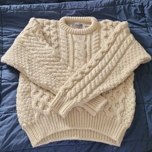 EMS 100% Wool Cream Cable Knit Sweater